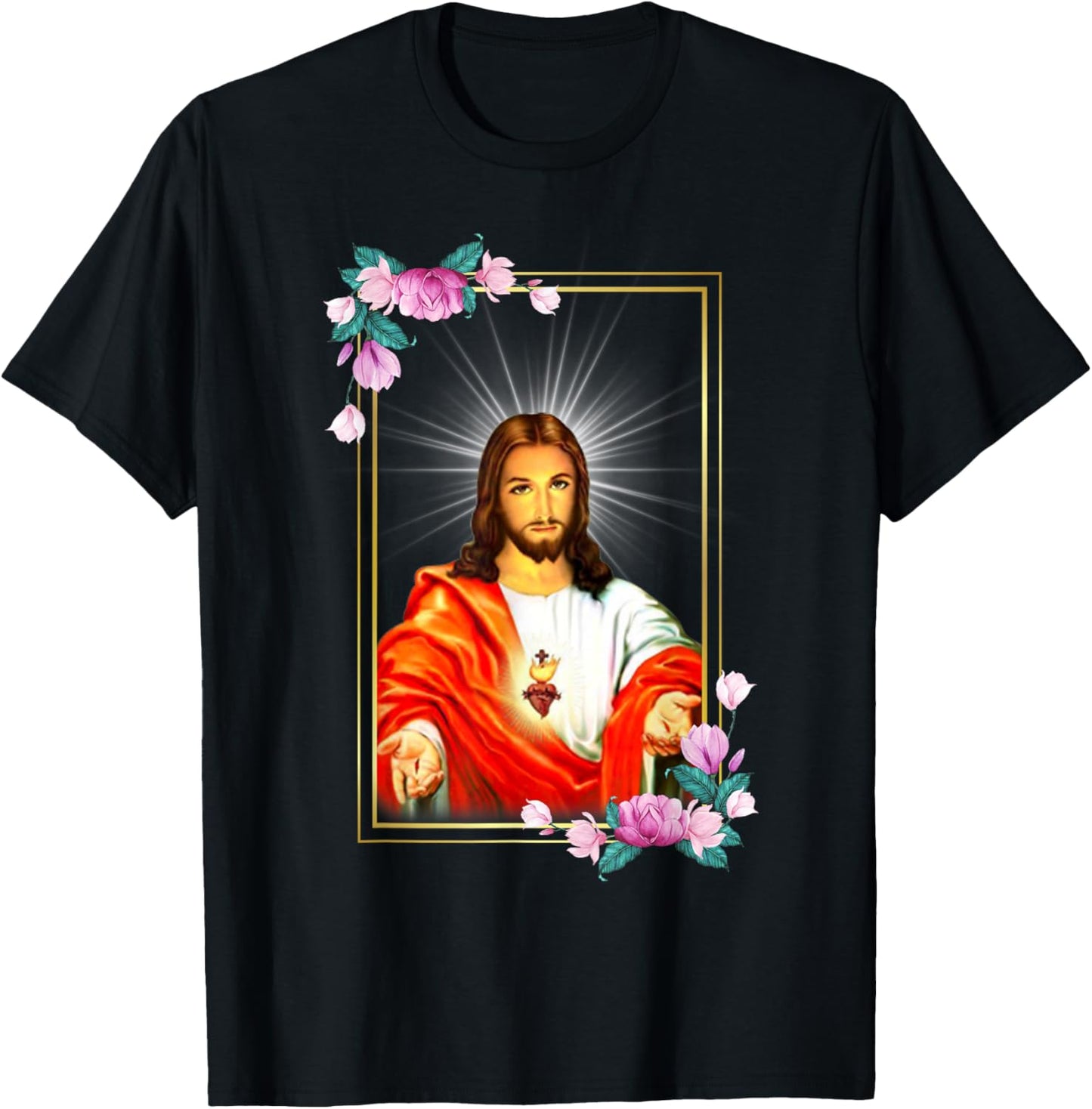 Sacred Heart of Jesus Christ Catholic Immaculate Heart T-Shirt - T-Shirt | Black