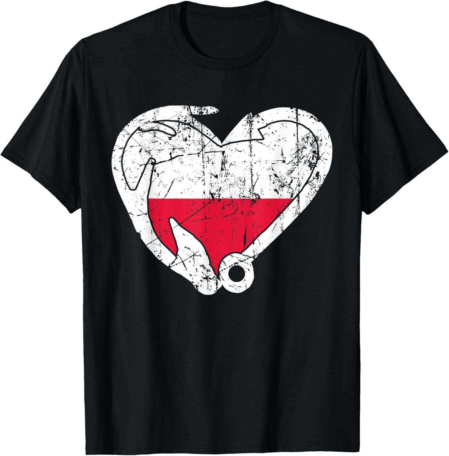 Fishing And Hunting - Fish Hook Elk Antler Polish Flag T-Shirt - T-Shirt | Black