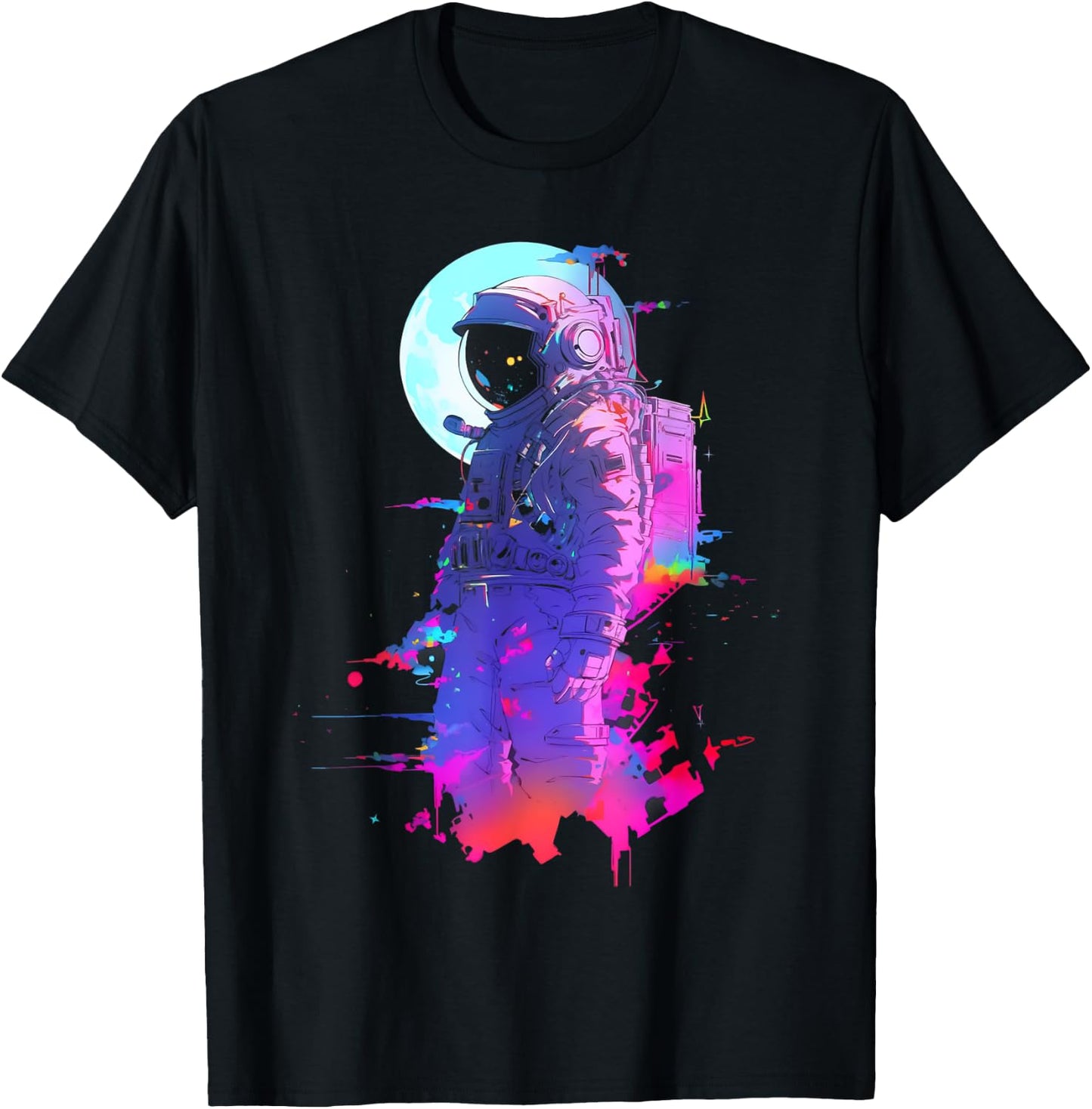 Vaporwave Aesthetic Astronaut Moon | Synthwave Space Galaxy T-Shirt - T-Shirt | Black