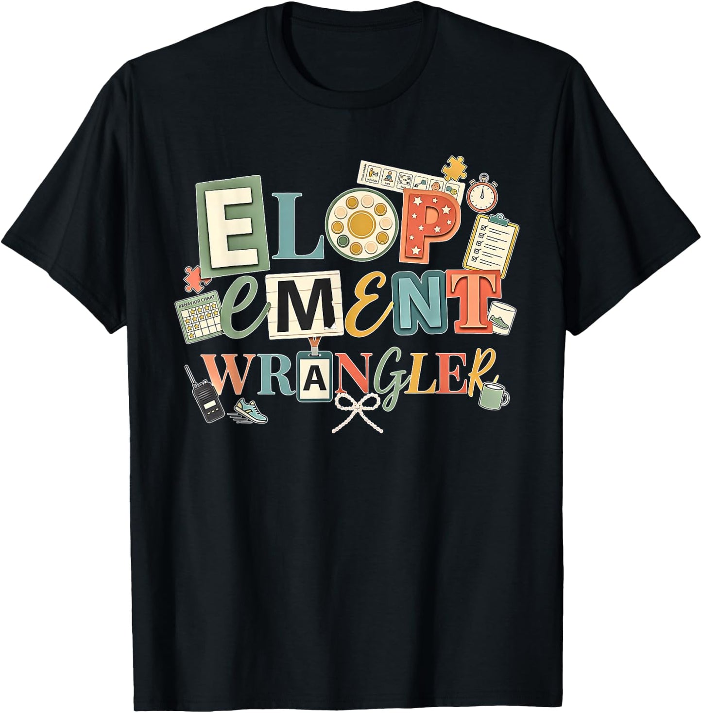 Retro Y2K ABA Elopement Wrangler RBT Behavior Therapist Bow T-Shirt - T-Shirt | Black