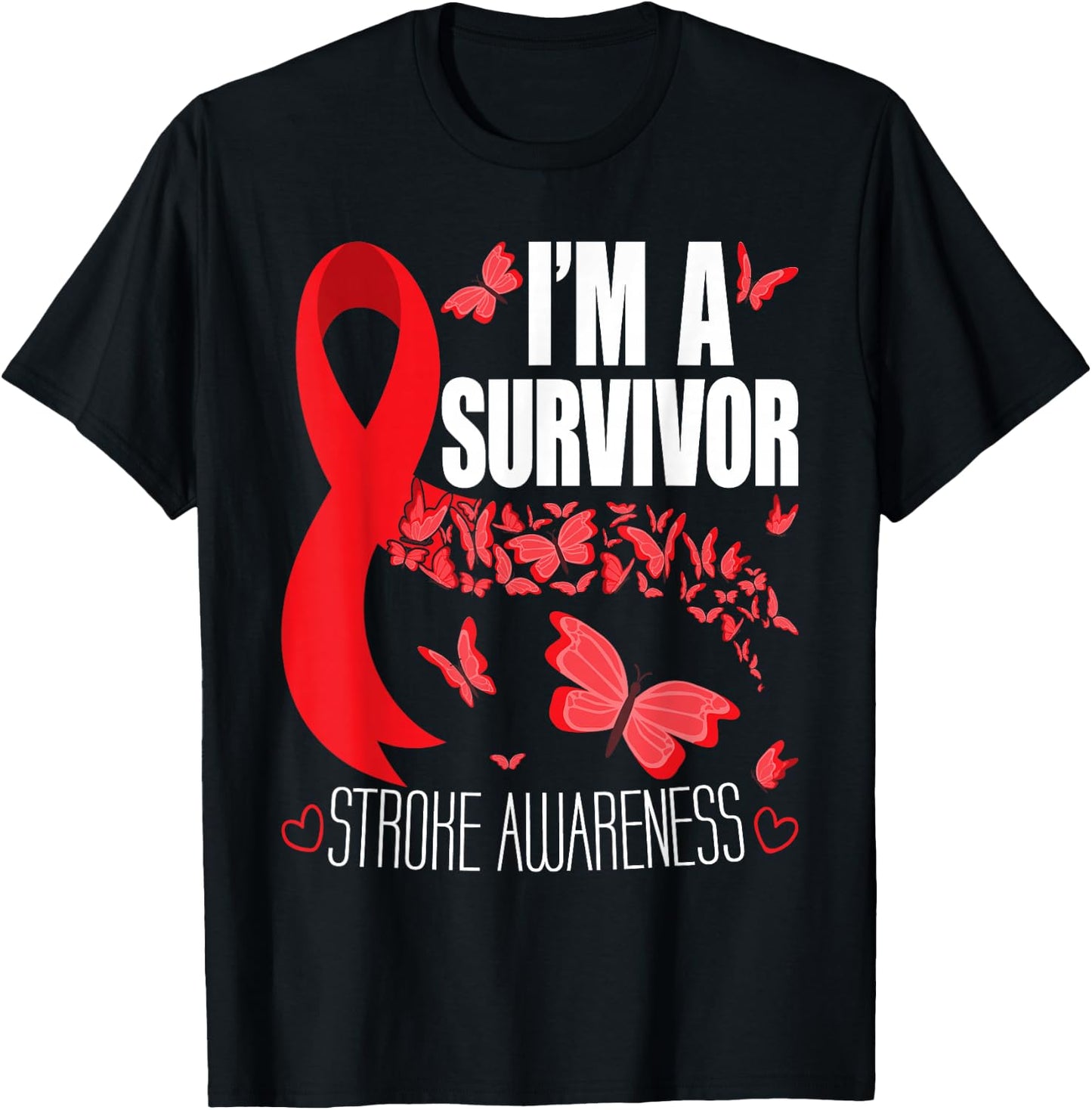 I'm A Survivor Stroke Awareness - Red Ribbon Brain Attack T-Shirt - T-Shirt | Black