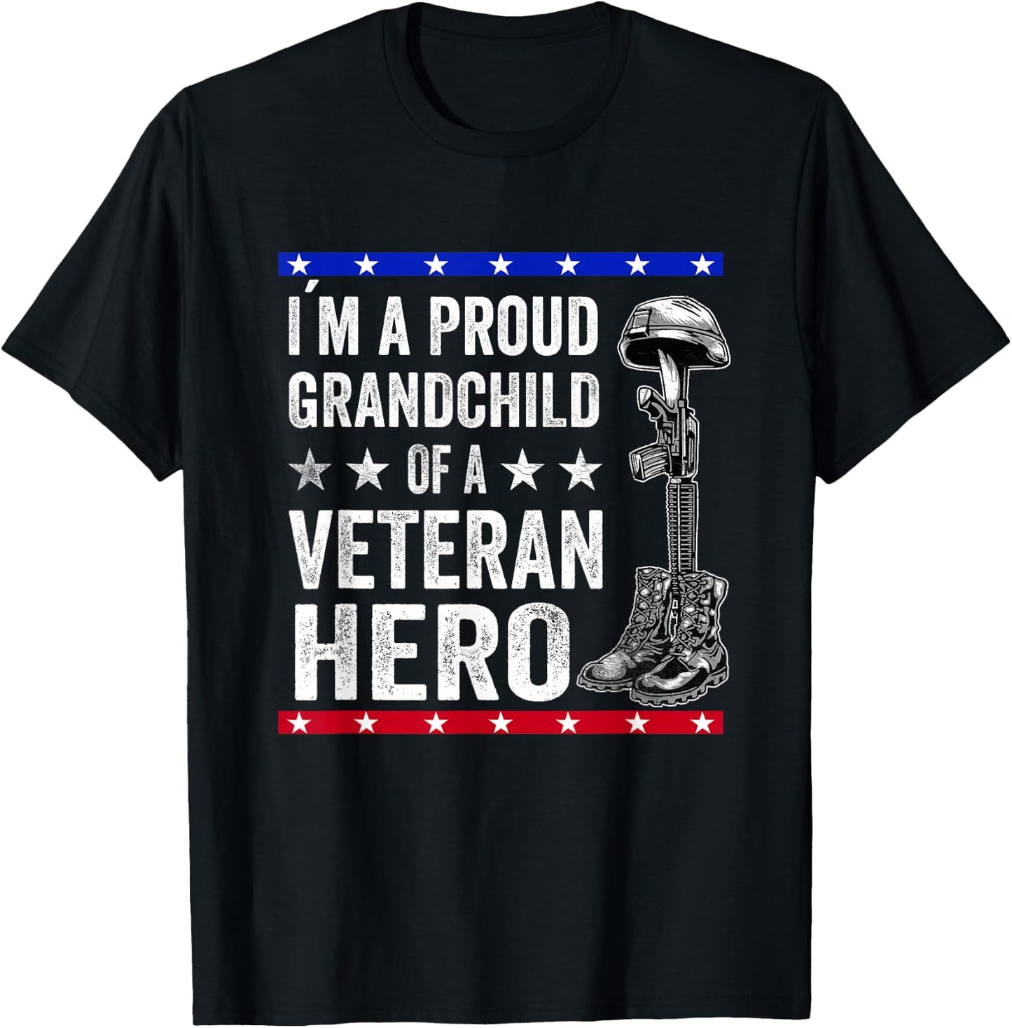 Thank You For Your Service Army Veterans Day Patriotic Kids - Black, -Kids, Small, Short Sleeve, Classic Fit, Cotton 65% Polyester 35% T-Shirt - T-Shirt | Black