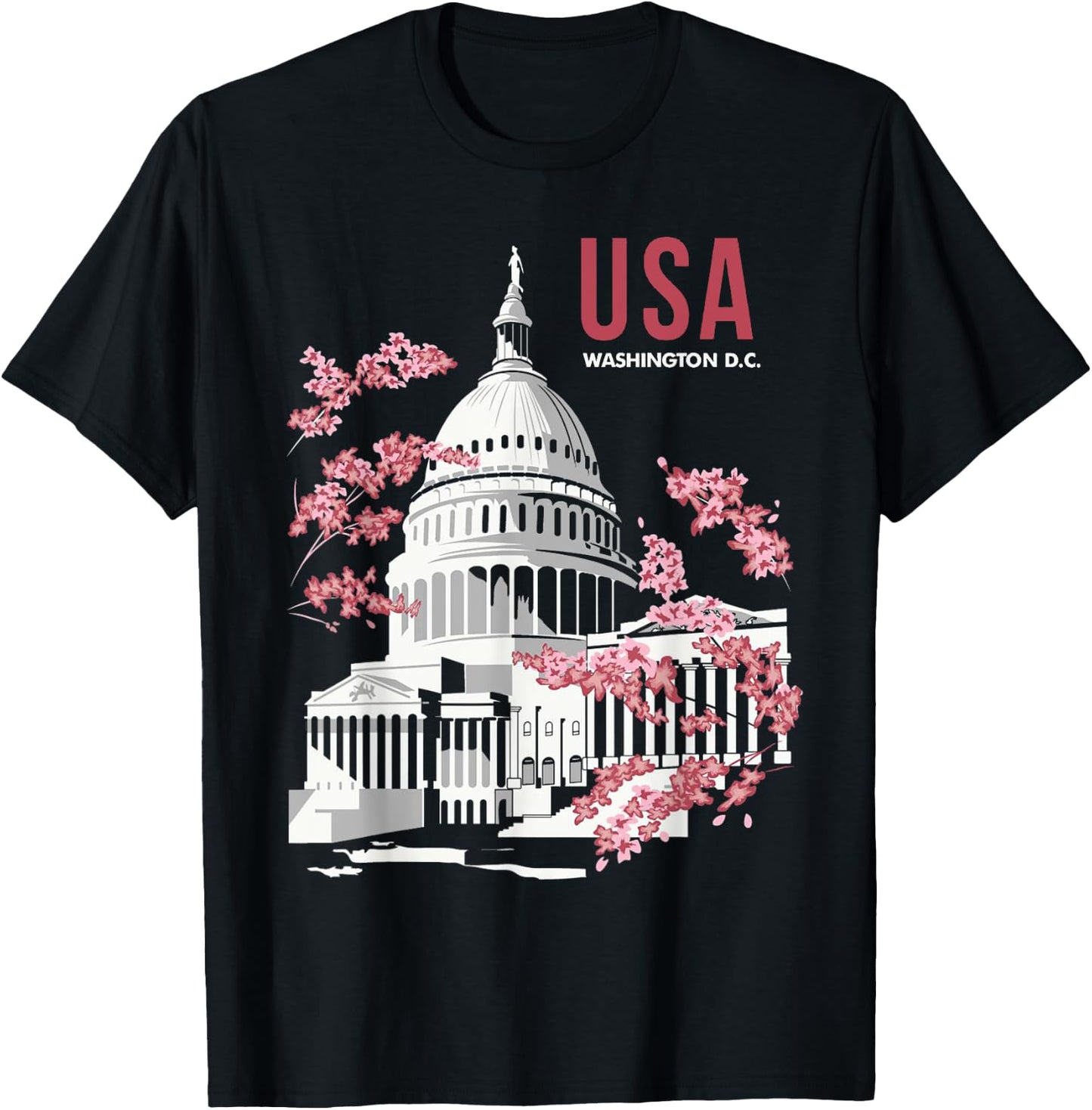 US Capitol Building Washington DC Cherry Blossoms T-Shirt - T-Shirt | Black