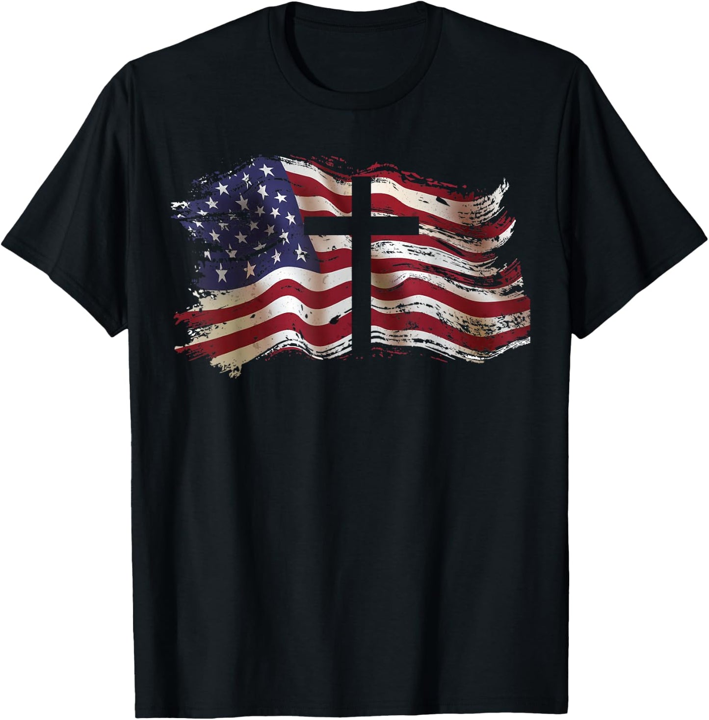 American Flag Cross for Patriotic USA Christians God Faith T-Shirt - T-Shirt | Black