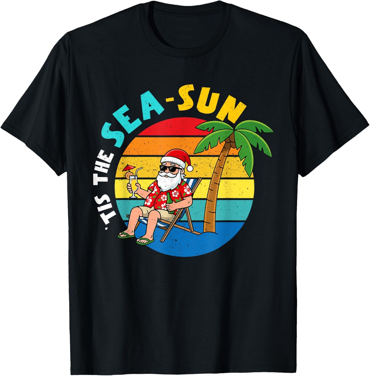 Tis The Sea Sun Santa Beach Summer Christmas in July Boys T-Shirt - T-Shirt | Black