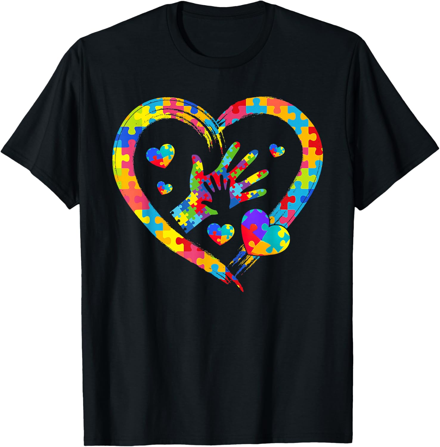 Valentines Day Love Heart Autism Awareness Puzzle Piece T-Shirt - T-Shirt | Black