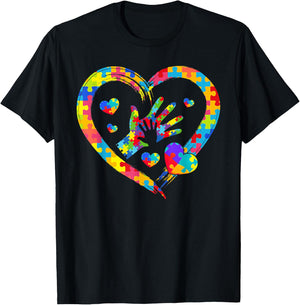 Valentines Day Love Heart Autism Awareness Puzzle Piece T-Shirt - T-Shirt | Black