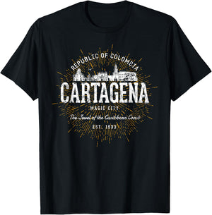 Colombia Vintage Style Retro Cartagena T-Shirt - T-Shirt | Black