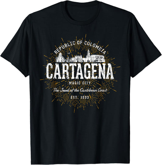 Colombia Vintage Style Retro Cartagena T-Shirt - T-Shirt | Black
