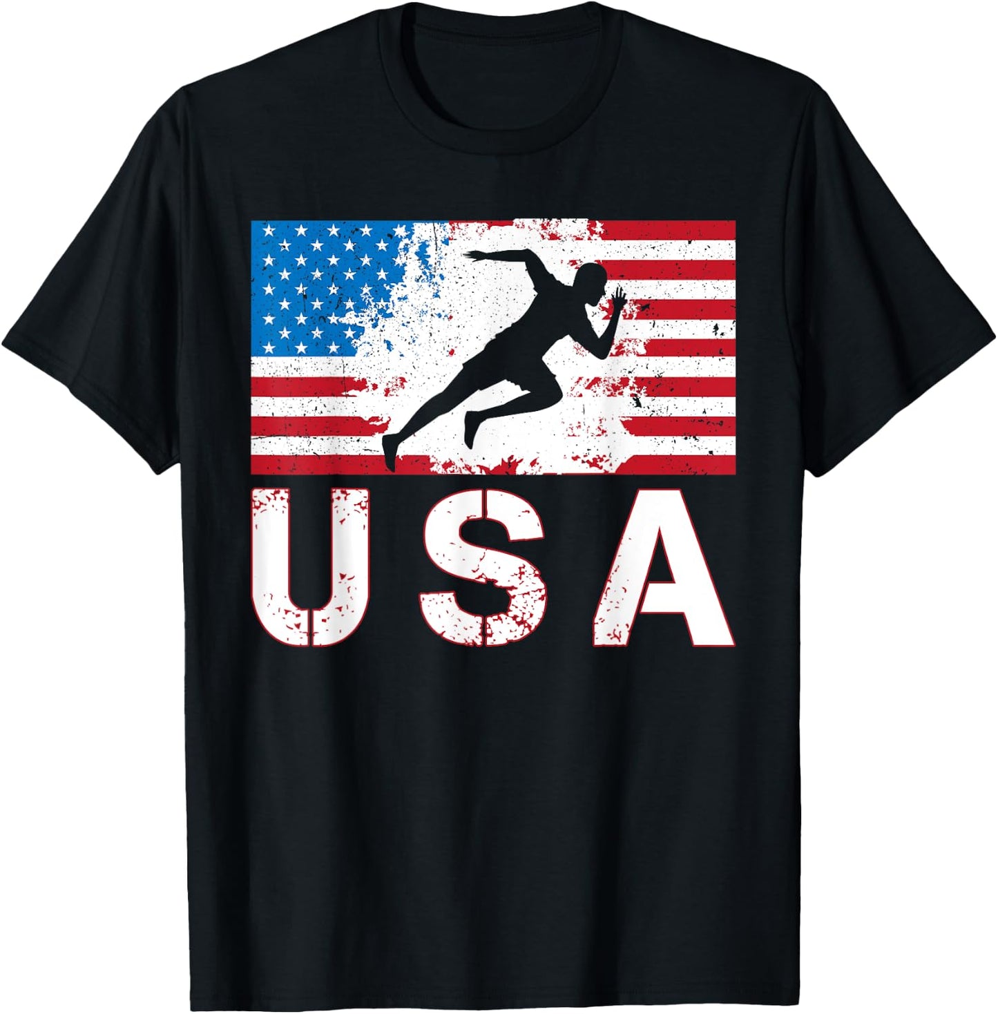 USA Track and field team American flag US men women kids T-Shirt - T-Shirt | Black