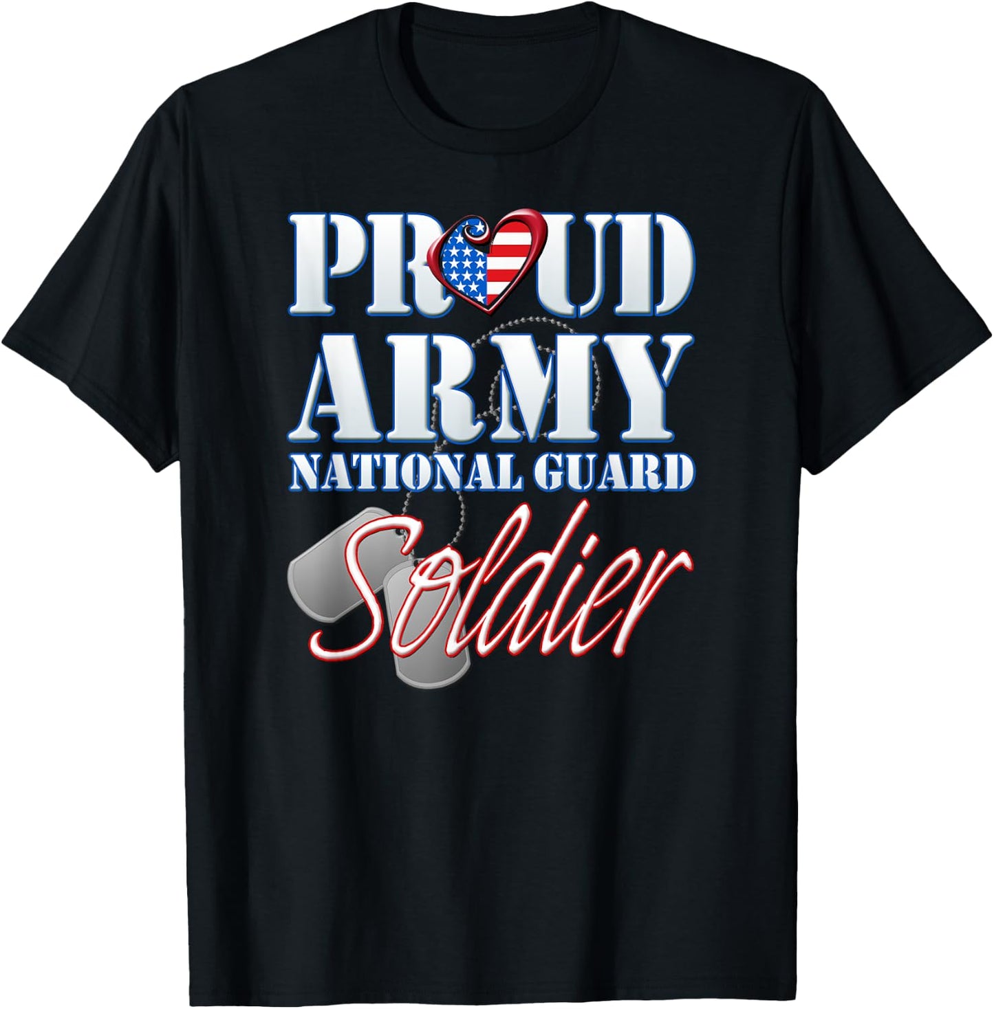 Proud Army National Guard Soldier USA Heart Flag Shirt T-Shirt - T-Shirt | Black