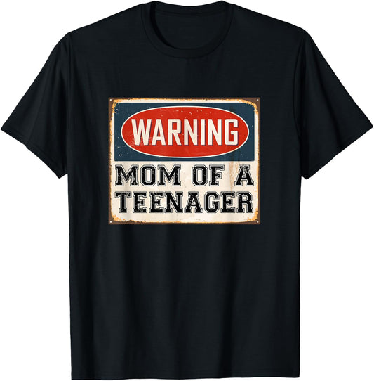 Warning Mom of a Teenager Funny Retro Humor T-Shirt - T-Shirt | Black