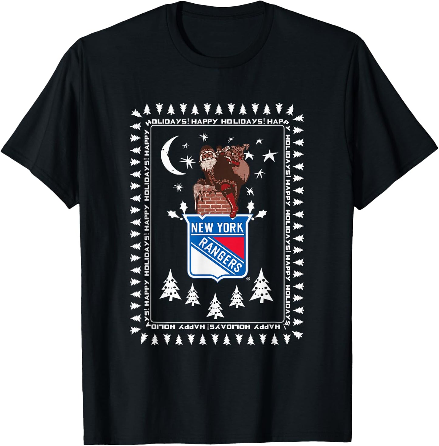 New York Rangers Ugly Christmas Sweater Santa T-Shirt - T-Shirt | Black