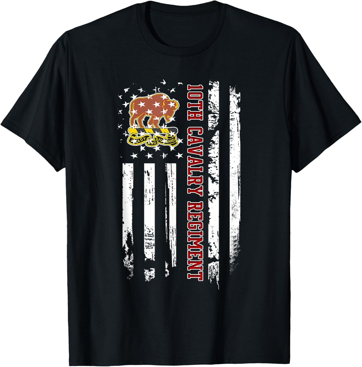 10th Cavalry Regiment Veteran USA Flag Veterans Day Xmas T-Shirt - T-Shirt | Black