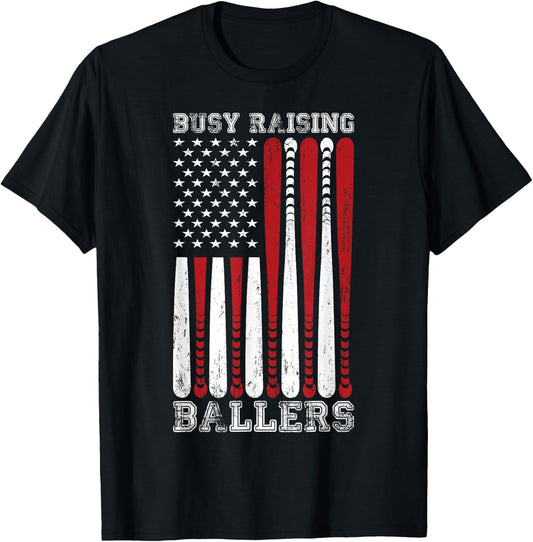 Funny Baseball - Busy Raising Ballers T-Shirt - T-Shirt | Black