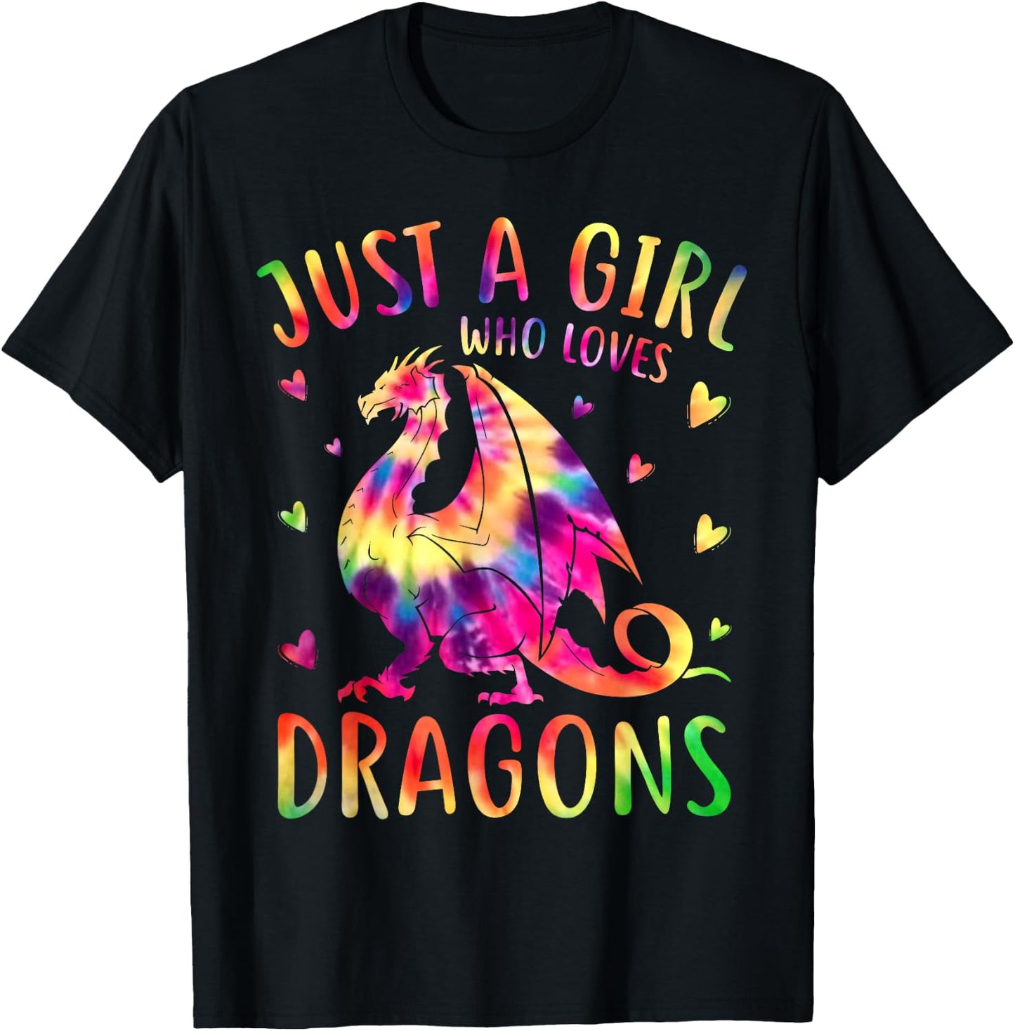 Cute Just A Girl Who Loves Dragons Tie Dye Women and Girls T-Shirt - T-Shirt | Black