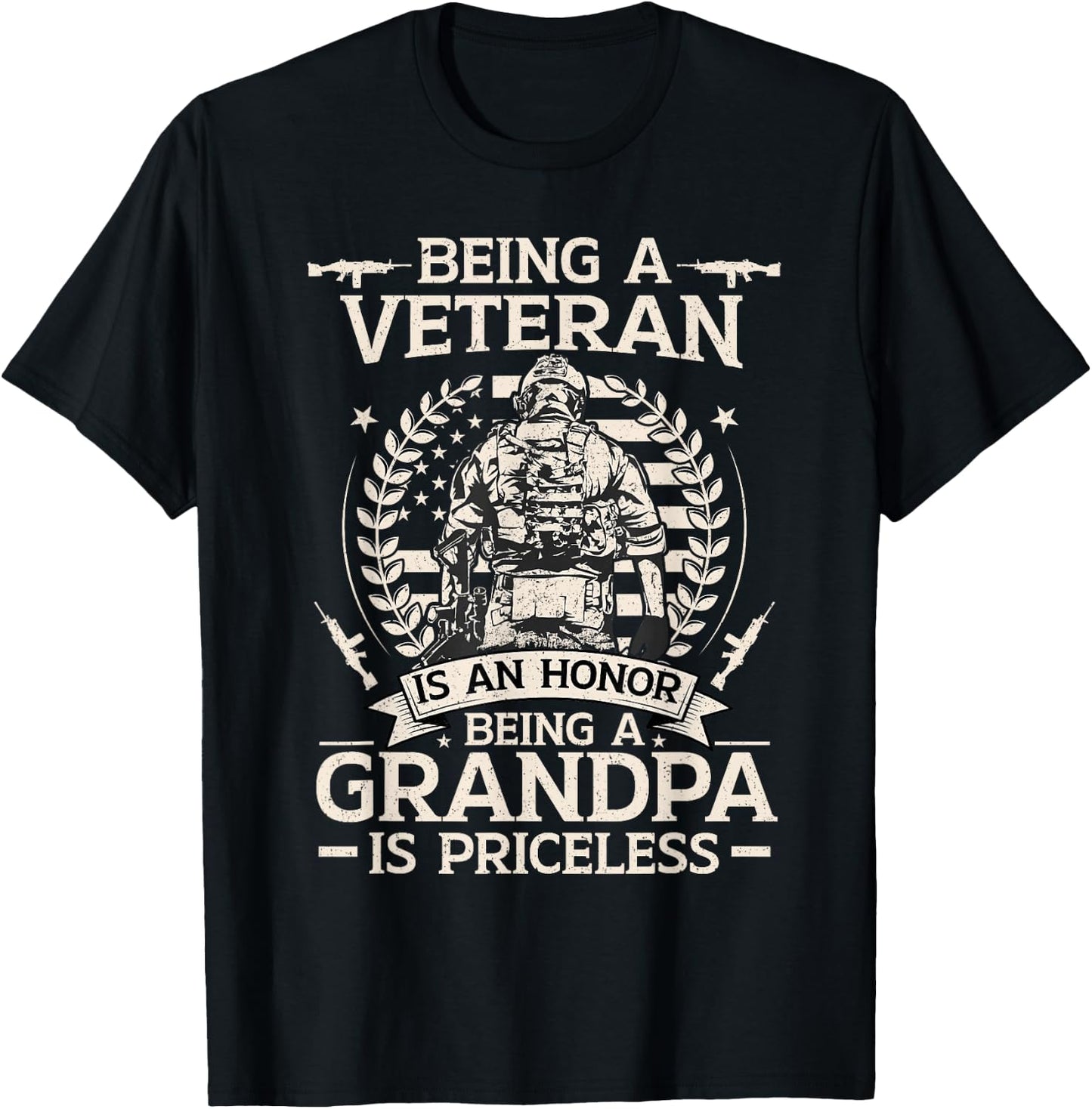 Being a Veteran is an Honor Being a Grandpa is Priceless T-Shirt - T-Shirt | Black