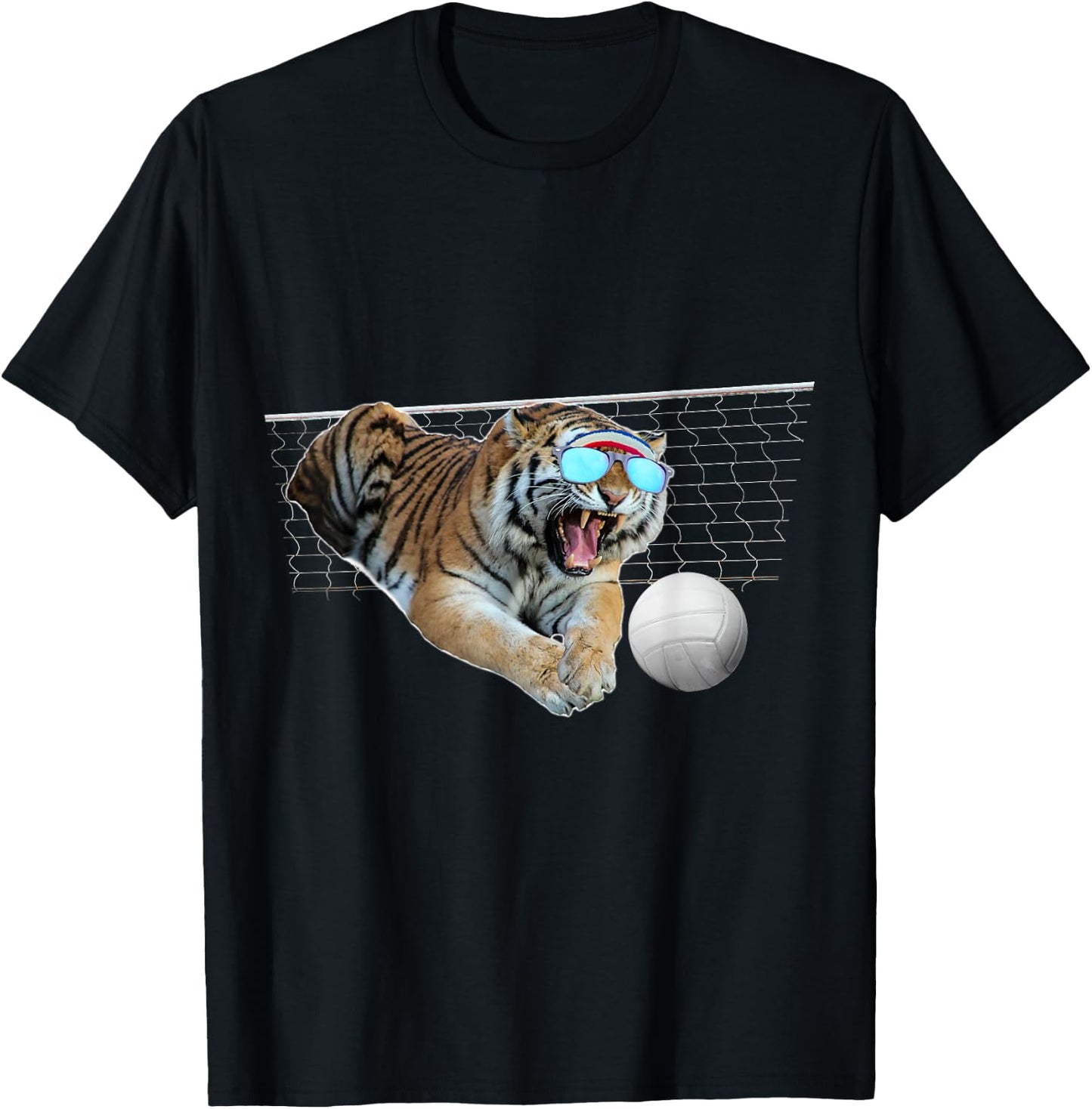 Tiger Tigers Dog Dogs Playing Volleyball, Funny Cute Women Kids T-Shirt - T-Shirt | Black