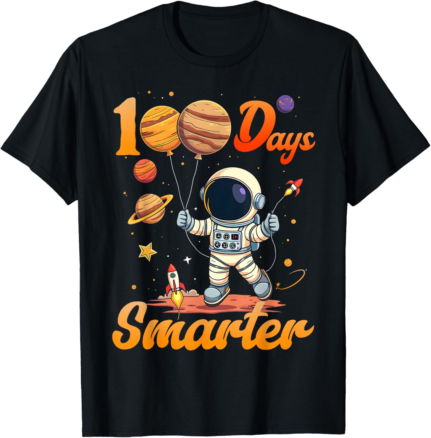 100 days smarter 100th Day Of School For Boys Girl Astronaut T-Shirt - T-Shirt | Black