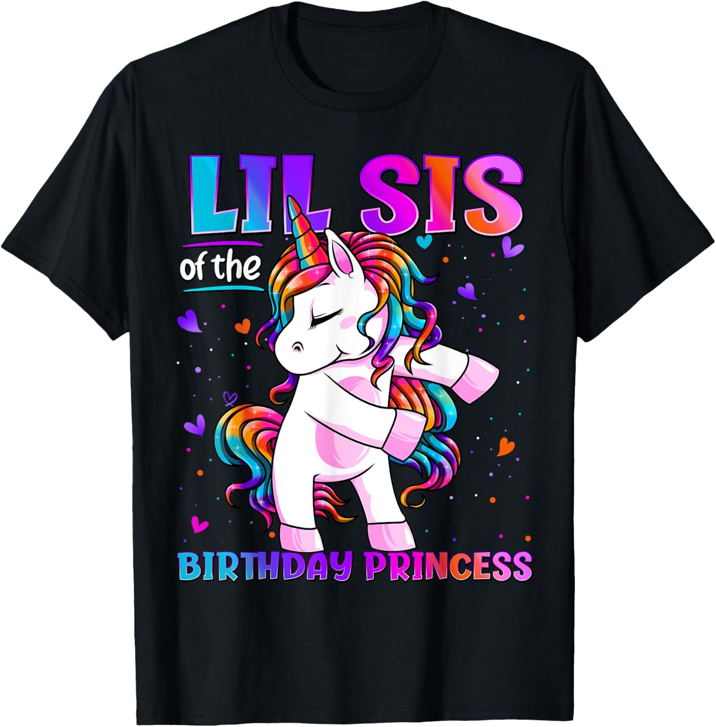 Lil Sis of the Birthday Princess Flossing Unicorn Lil Sister T-Shirt - T-Shirt | Black