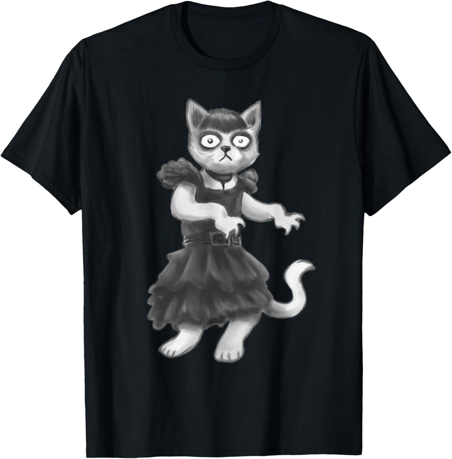 goth kawaii Wednesday dress cat dance T-Shirt - T-Shirt | Black
