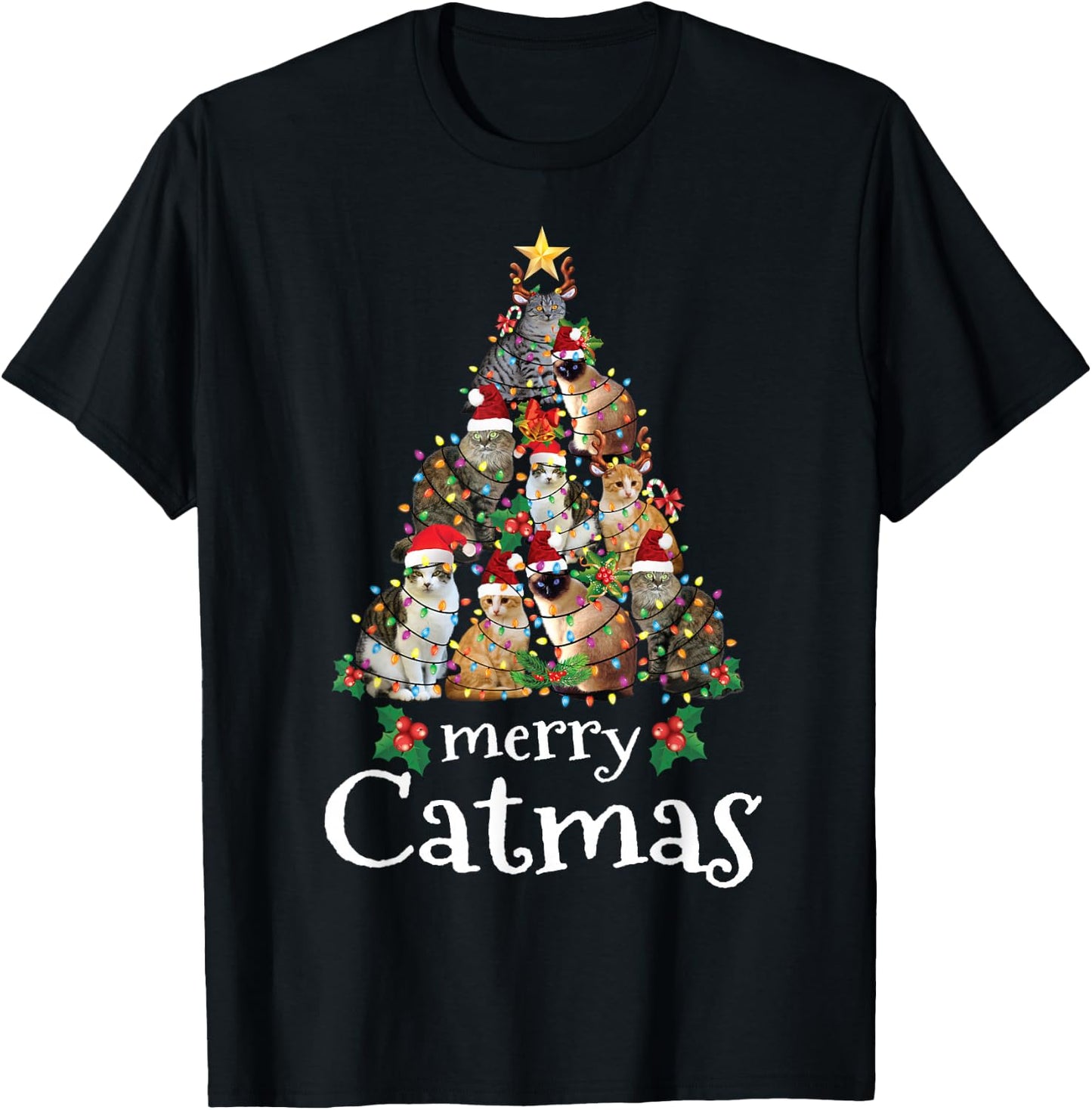 Merry Catmas Funny Cat Mom Cat Dad Christmas Cat T-Shirt - T-Shirt | Black