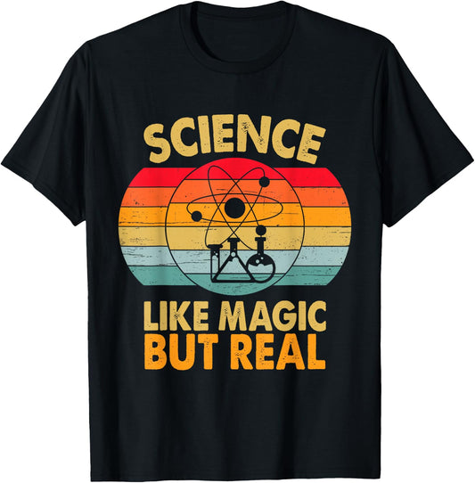 Vintage Science Like Magic But Real Funny Science Teacher T-Shirt - T-Shirt | Black