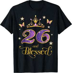 26 and Blessed 26 Years Old Birthday 26th Birthday T-Shirt - T-Shirt | Black