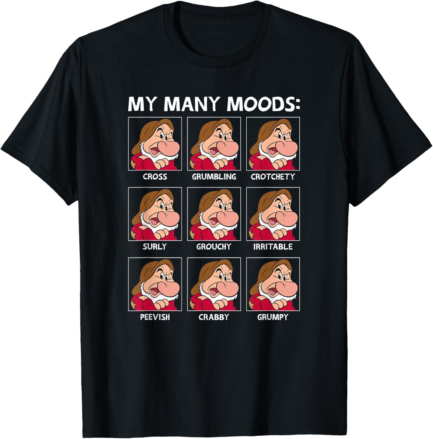 Disney Snow White and The Seven Dwarfs Grumpy's Many Moods T-Shirt - T-Shirt | Black