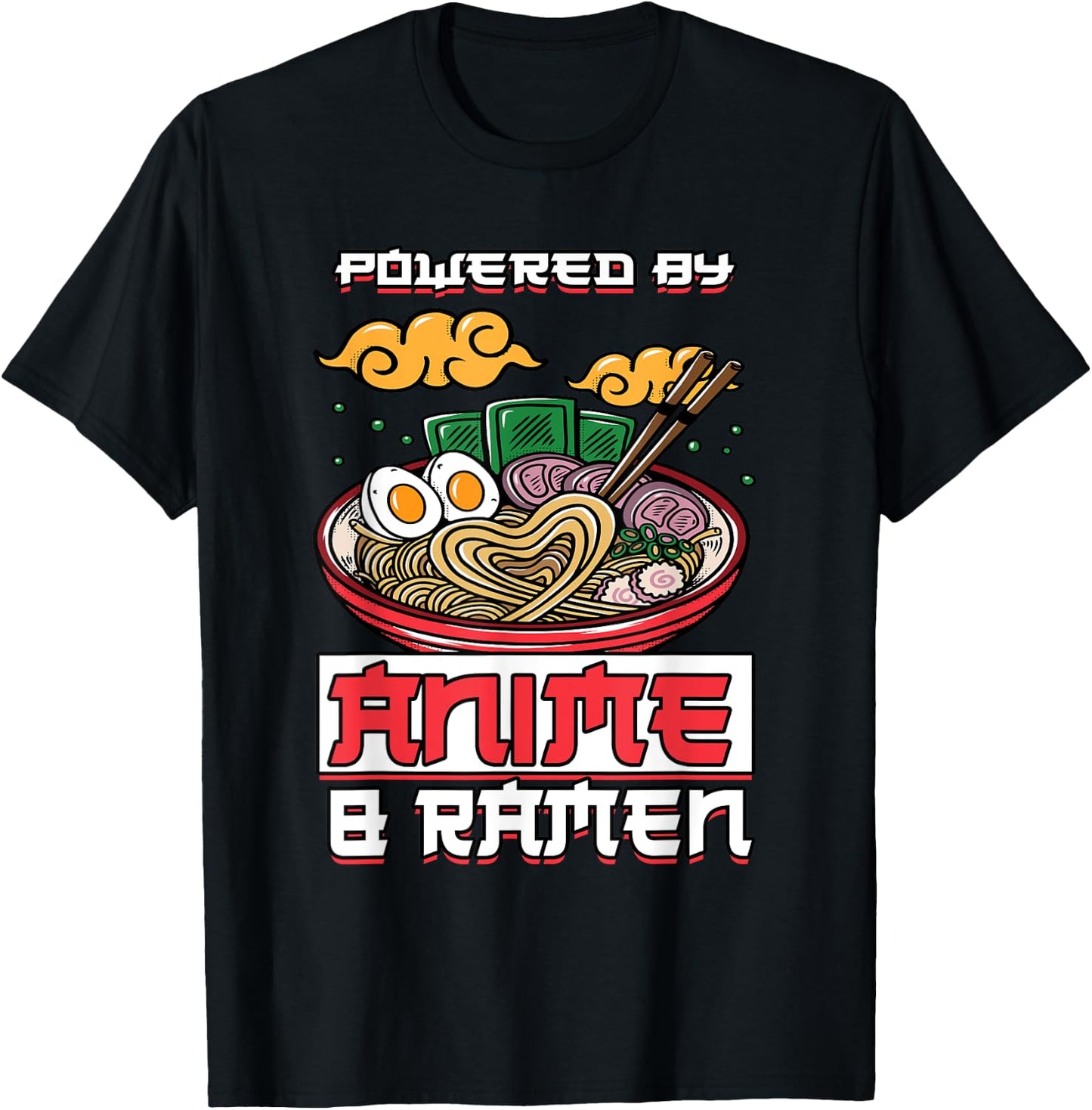 Powered by Anime & Ramen Merchandise Japanese Style Cute T-Shirt - T-Shirt | Black