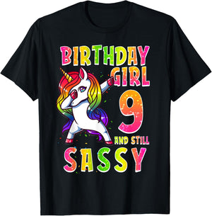 9th Birthday Girl Dabbing Unicorn 9 Years Old & Still SASSY T-Shirt - T-Shirt | Black