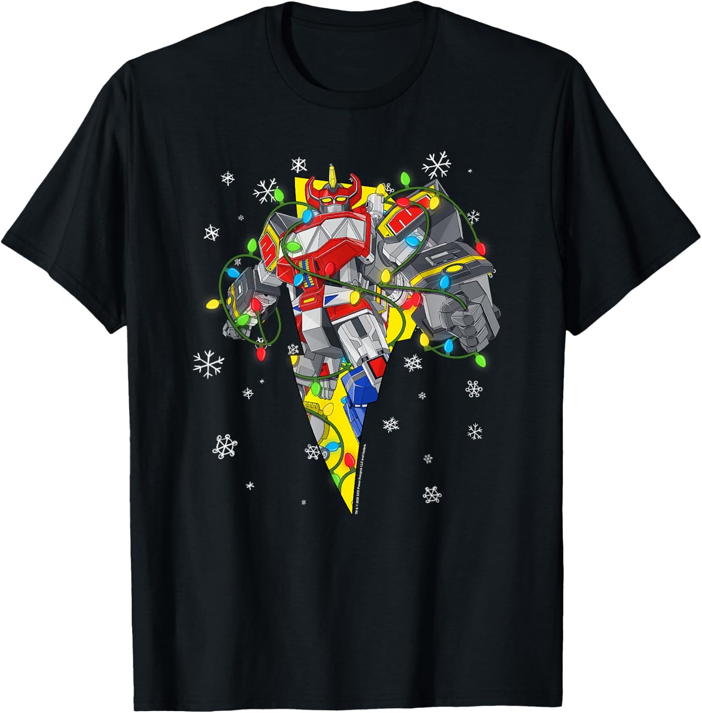 Power Rangers Christmas Dino Megazord with String Lights T-Shirt - T-Shirt | Black