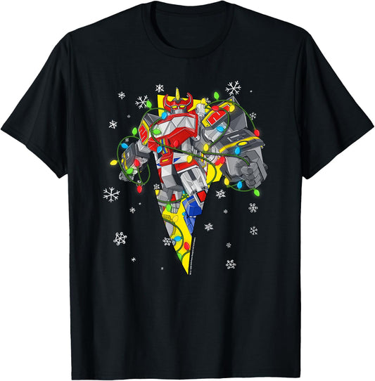Power Rangers Christmas Dino Megazord with String Lights T-Shirt - T-Shirt | Black