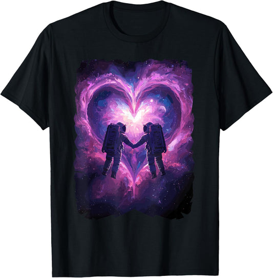 Astronaut Couple Galactic Starry Space Rocket Love T-Shirt - T-Shirt | Black