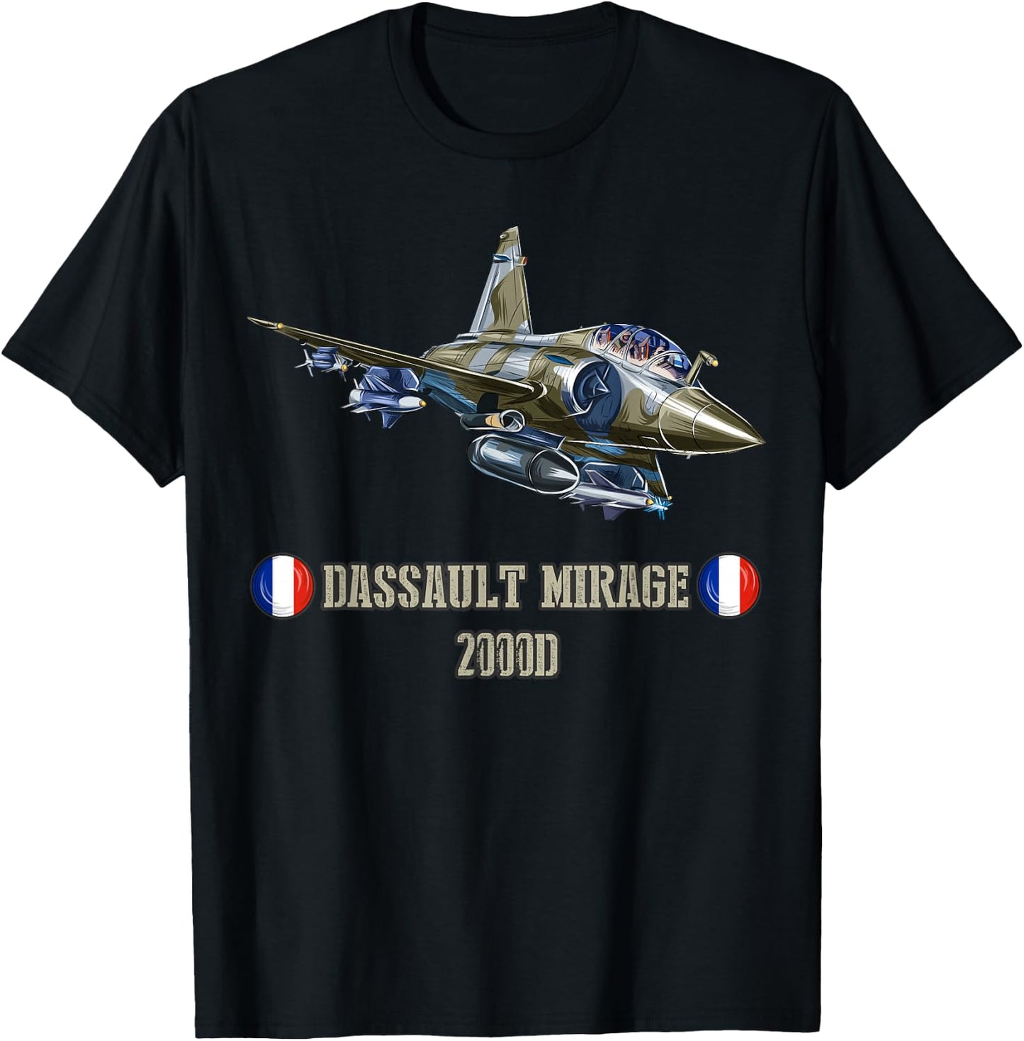 France military jet fighter Dassault Mirage 2000D T-Shirt - T-Shirt | Black