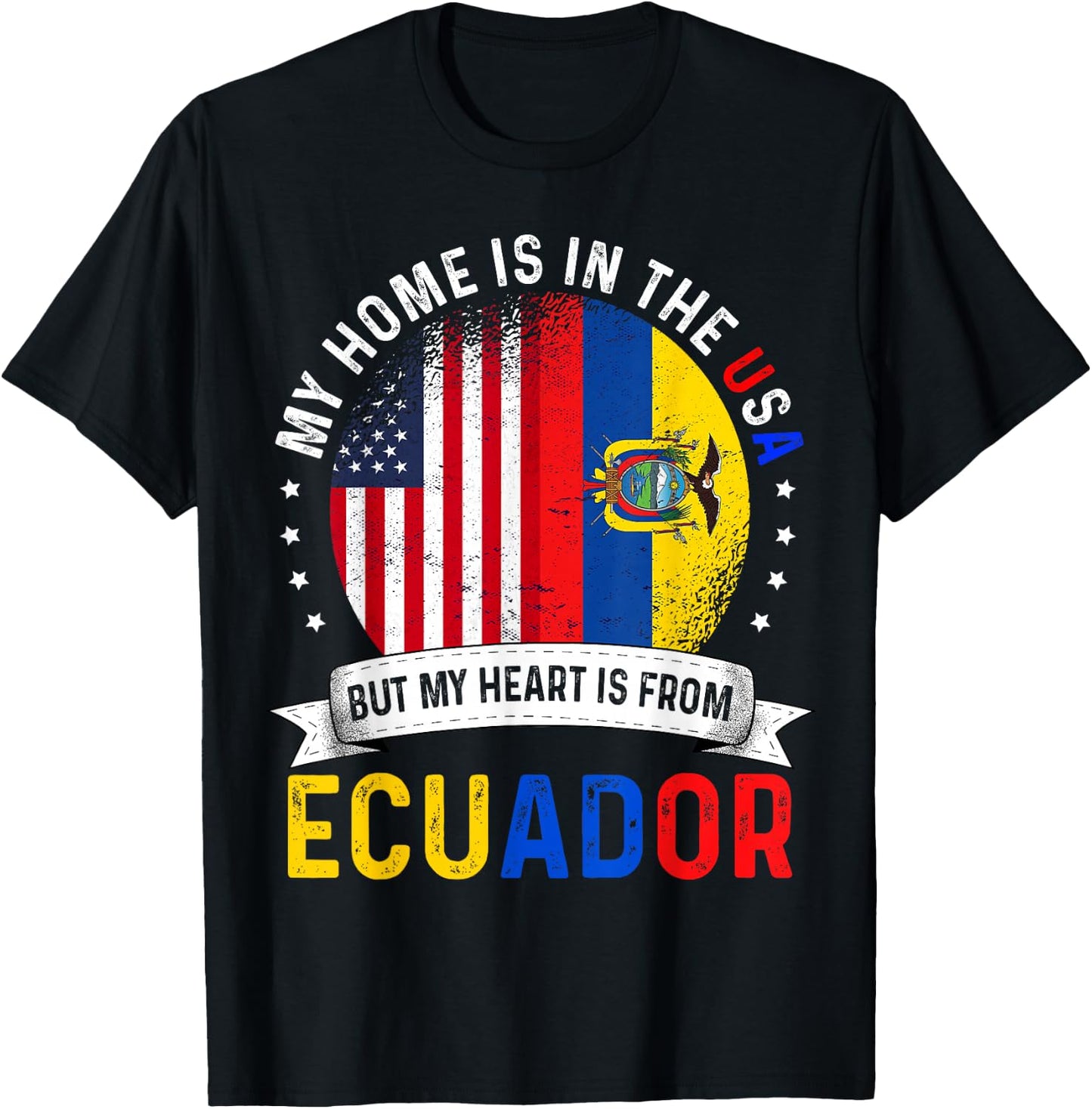 Ecuadorian American Patriot Heart is from Ecuador Flag T-Shirt - T-Shirt | Black