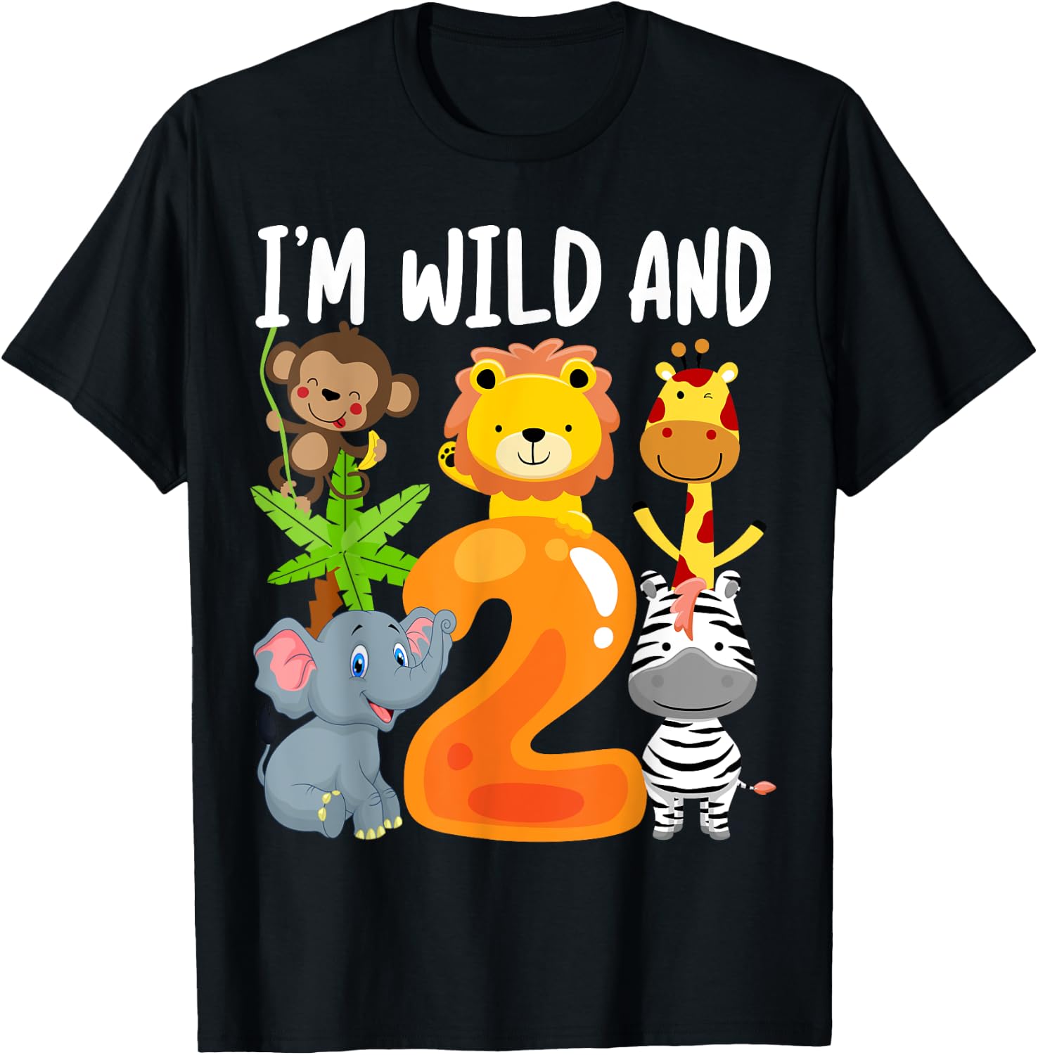 I'm Wild and 2 Two Zoo 2nd Birthday Safari Jungle Animals T-Shirt - T-Shirt | Black