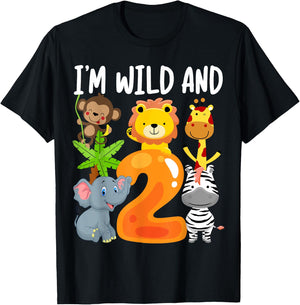 I'm Wild and 2 Two Zoo 2nd Birthday Safari Jungle Animals T-Shirt - T-Shirt | Black
