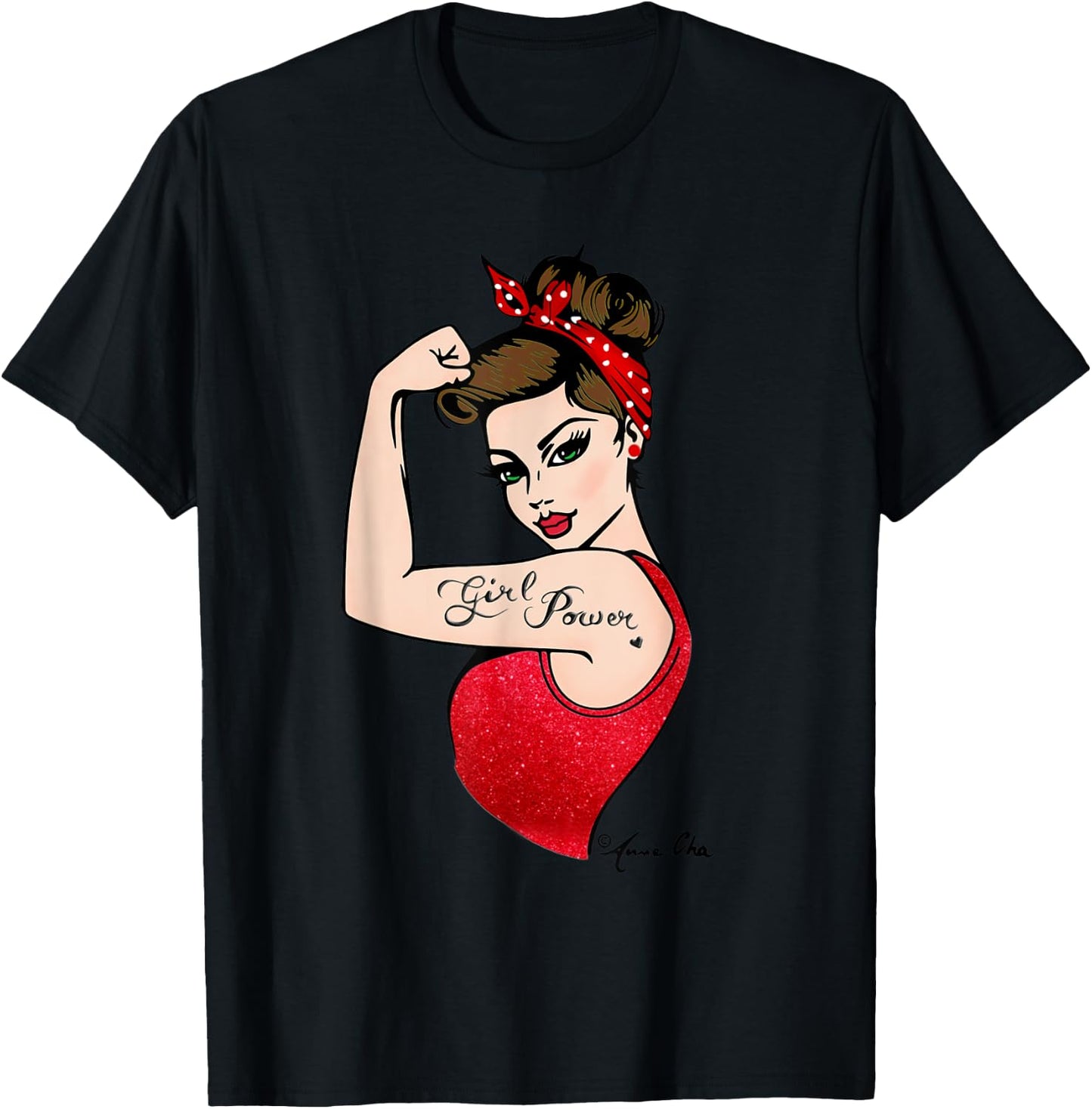 GirlPower Pinup Feminist Retro RosieRiveter Vintage Style T-Shirt - T-Shirt | Black
