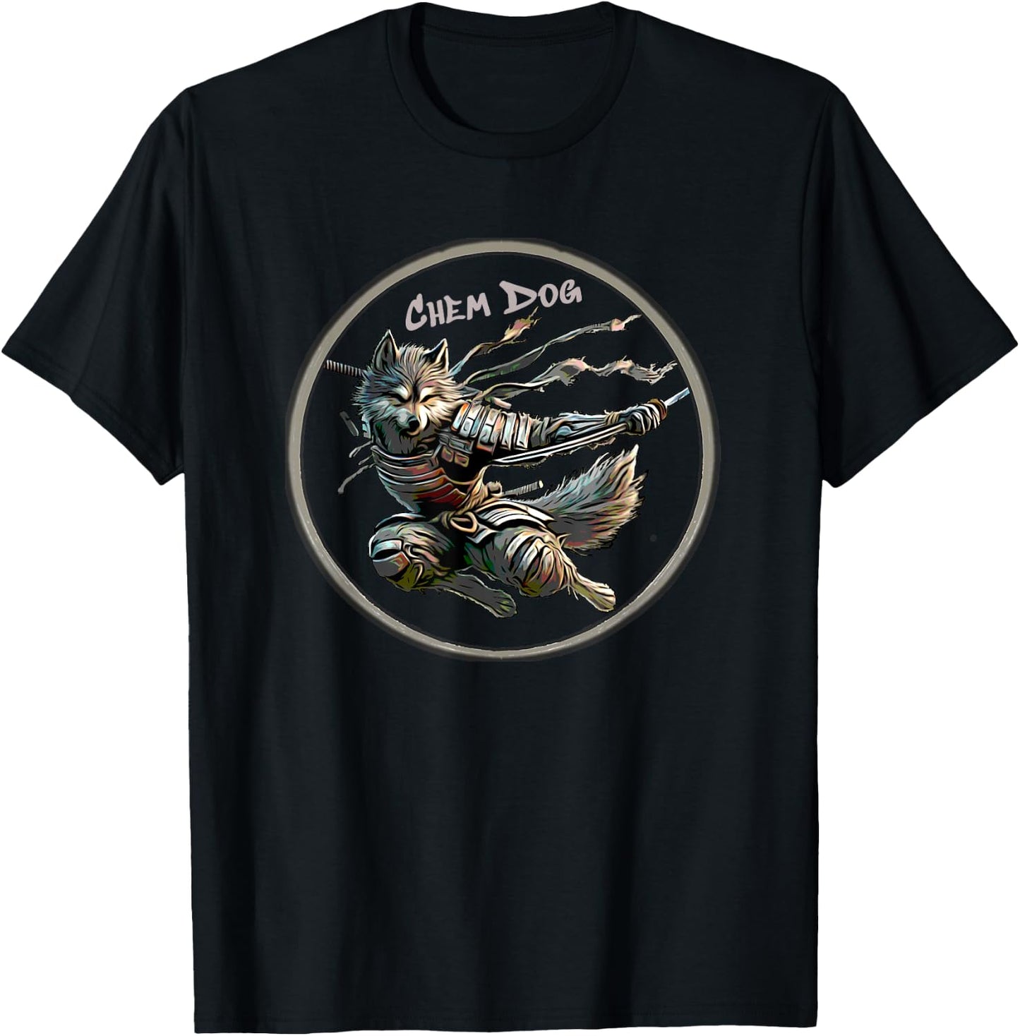 Cannabis Weed Strain "Chem Dog" Junkyard Dog Samurai Design T-Shirt - T-Shirt | Black