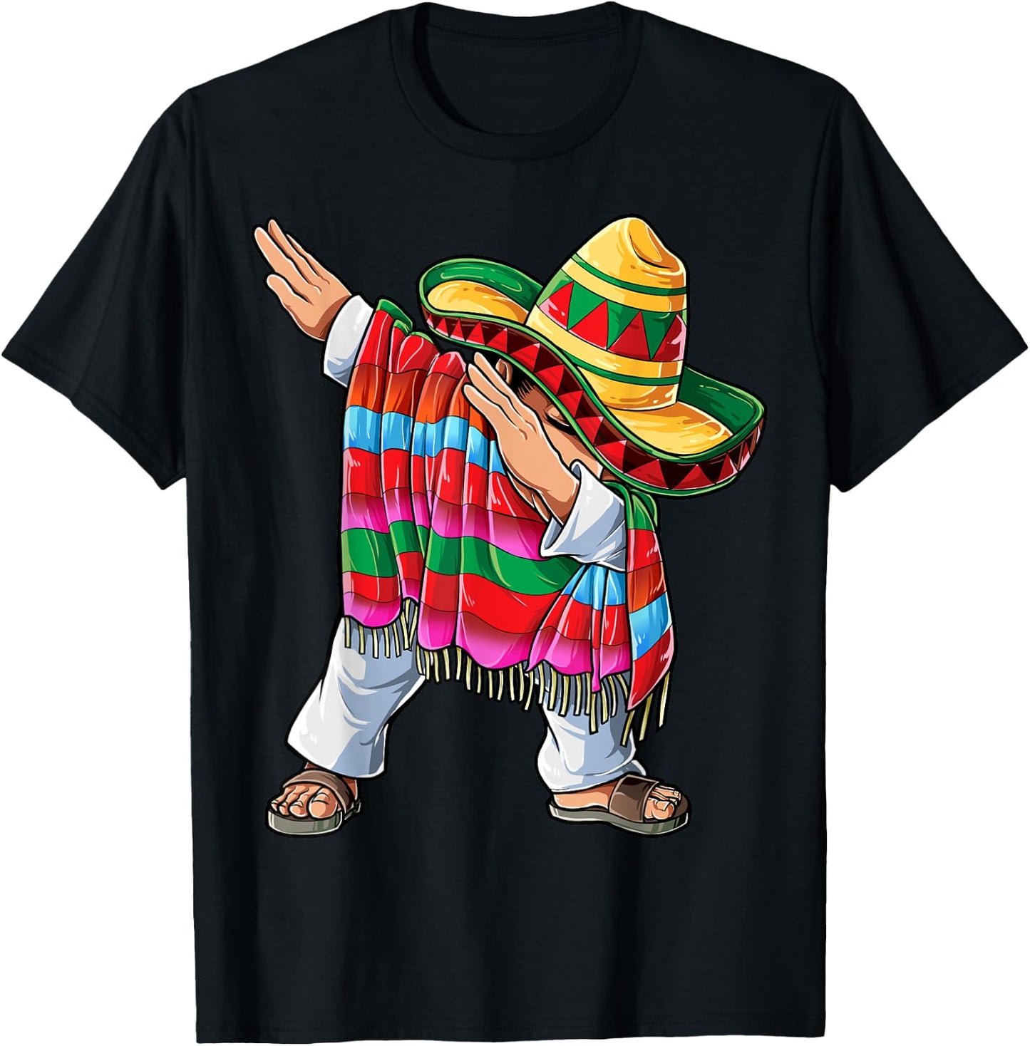 Dabbing Mexican Cinco de Mayo Poncho Men Women Dab Sombrero T-Shirt - T-Shirt | Black