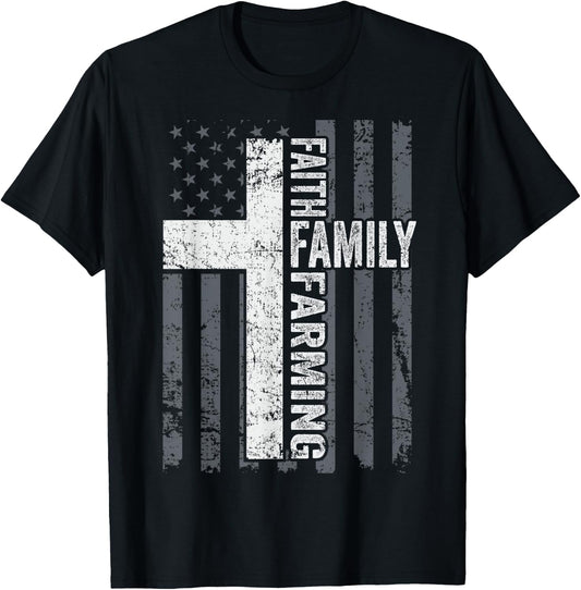 Faith Family Farming Freedom - American Farmer Cross Flag T-Shirt - T-Shirt | Black