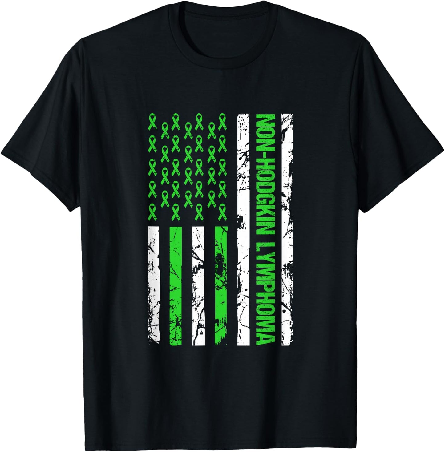 Non Hodgkin Lymphoma Flag Lime Green Ribbon Awareness T-Shirt - T-Shirt | Black