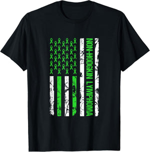 Non Hodgkin Lymphoma Flag Lime Green Ribbon Awareness T-Shirt - T-Shirt | Black