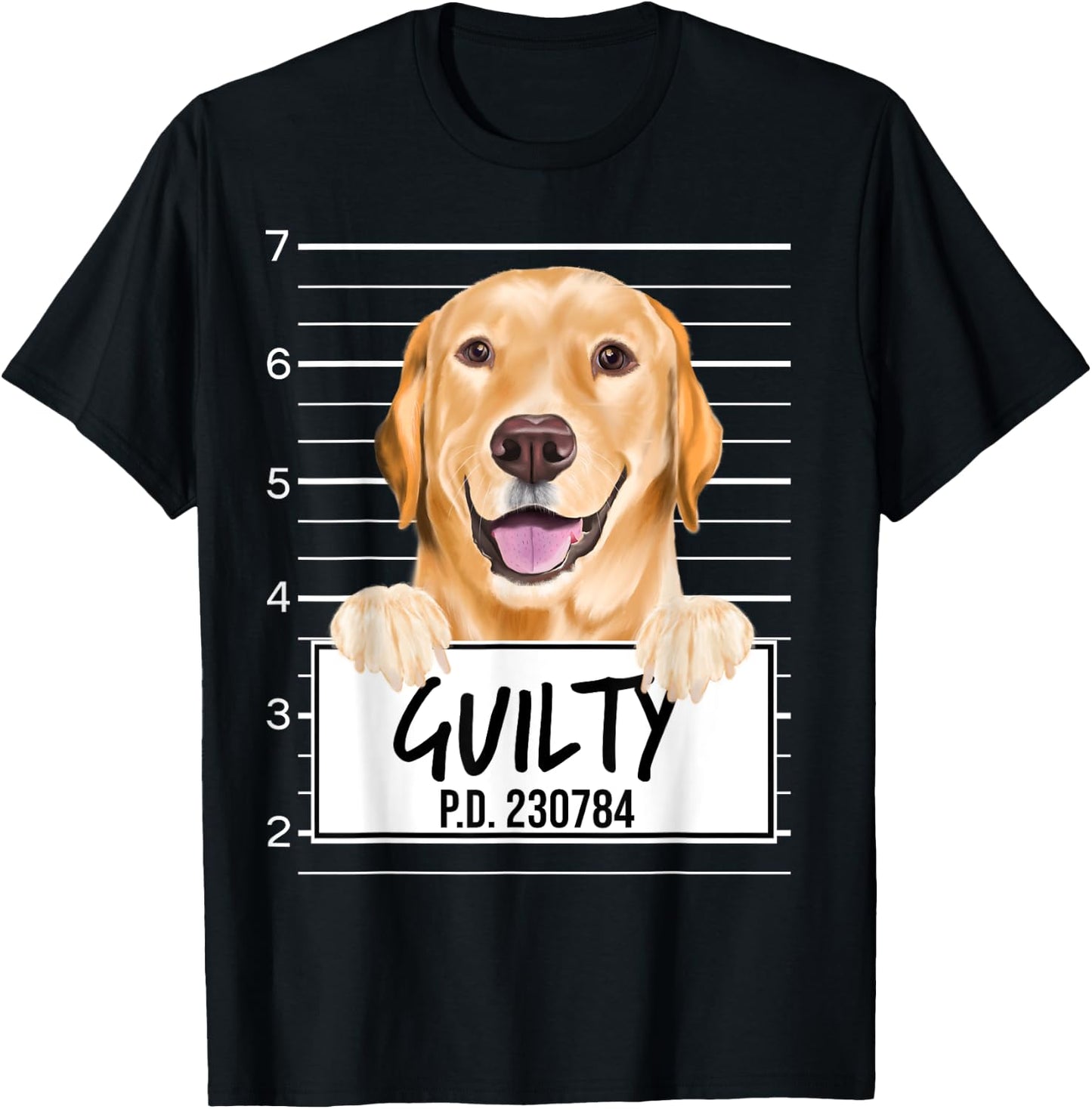 Funny Yellow Labrador Retriever Mugshot Guilty Dog Men Women Girls Kids T-Shirt - T-Shirt | Black