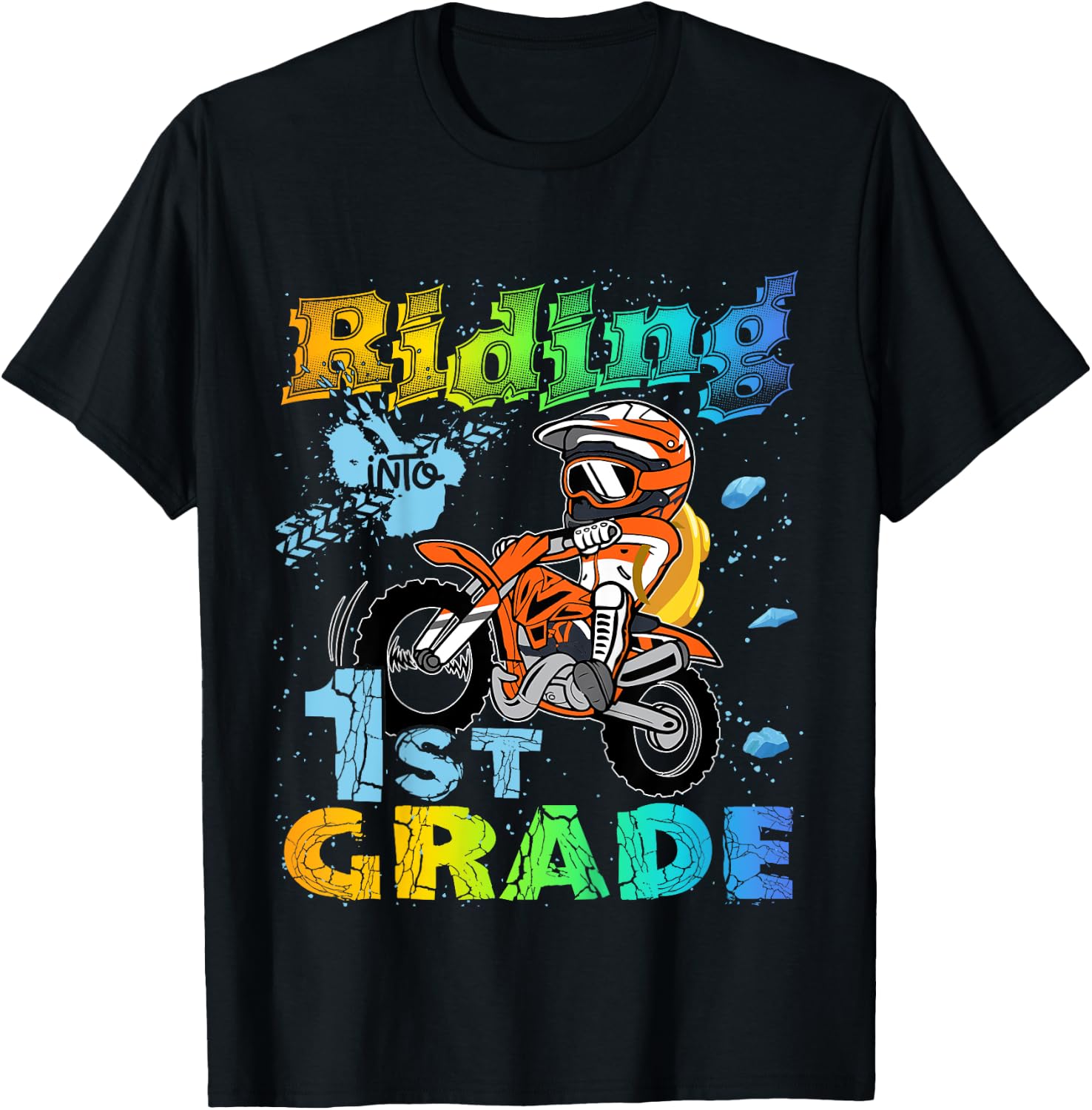 Riding Into 1st Grade Dirt Bike Backpack For Boys Girls T-Shirt - T-Shirt | Black