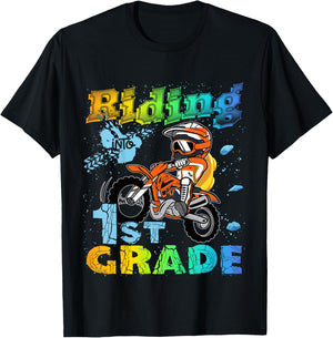 Riding Into 1st Grade Dirt Bike Backpack For Boys Girls T-Shirt - T-Shirt | Black