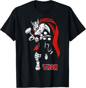 Marvel Thor Retro Hammer Swing Tonal Portrait T-Shirt - T-Shirt | Black