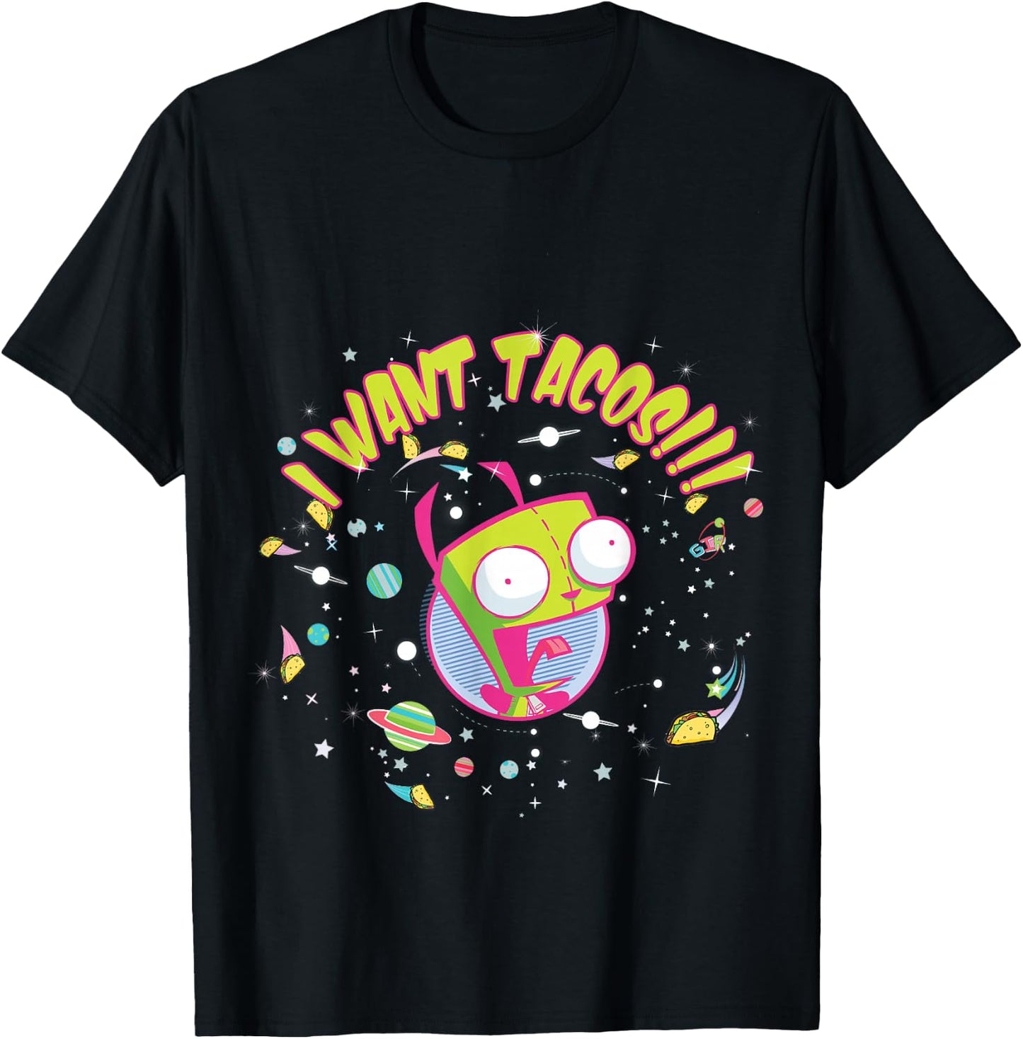 Invader Zim Gir I Want Tacos Festive Text T-Shirt - T-Shirt | Black