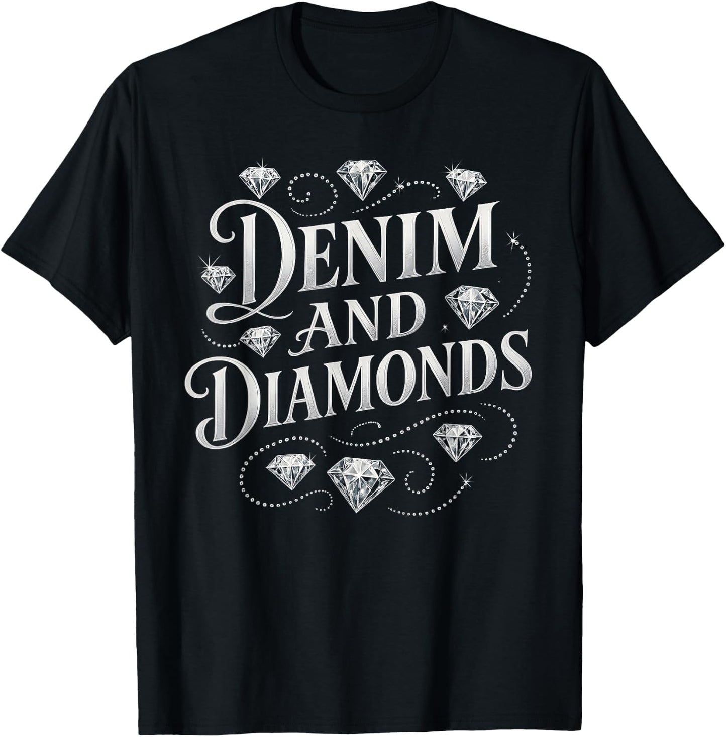Denim And Diamonds Country Chic Western Bachelorette Party T-Shirt - T-Shirt | Black
